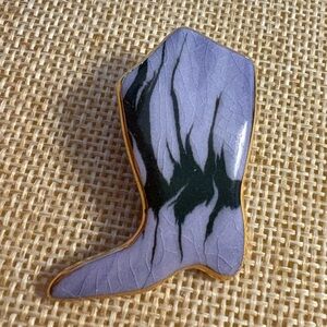 Cowboy Boot Vintage Brooch Lapel Pin Purple Enamel Western Made In USA
